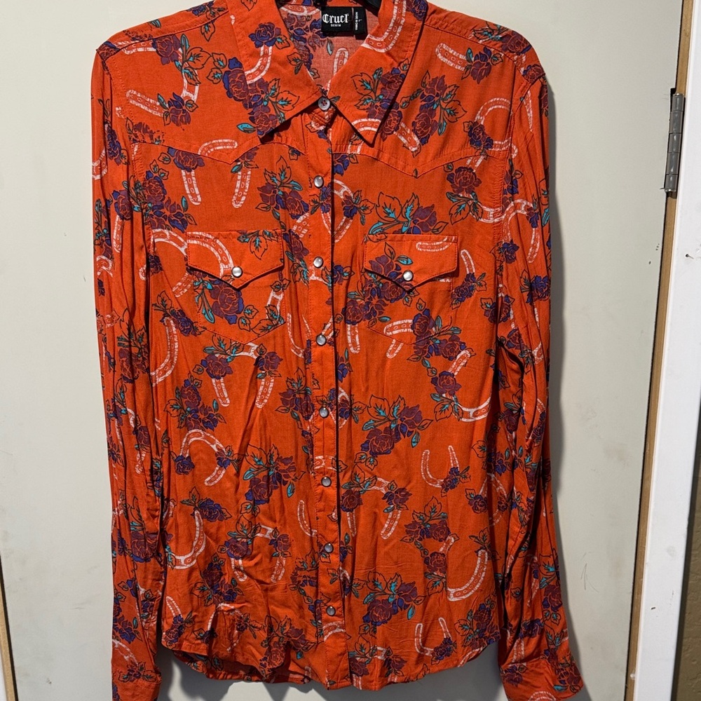 Woman’s Orange Floral Western Shirt
